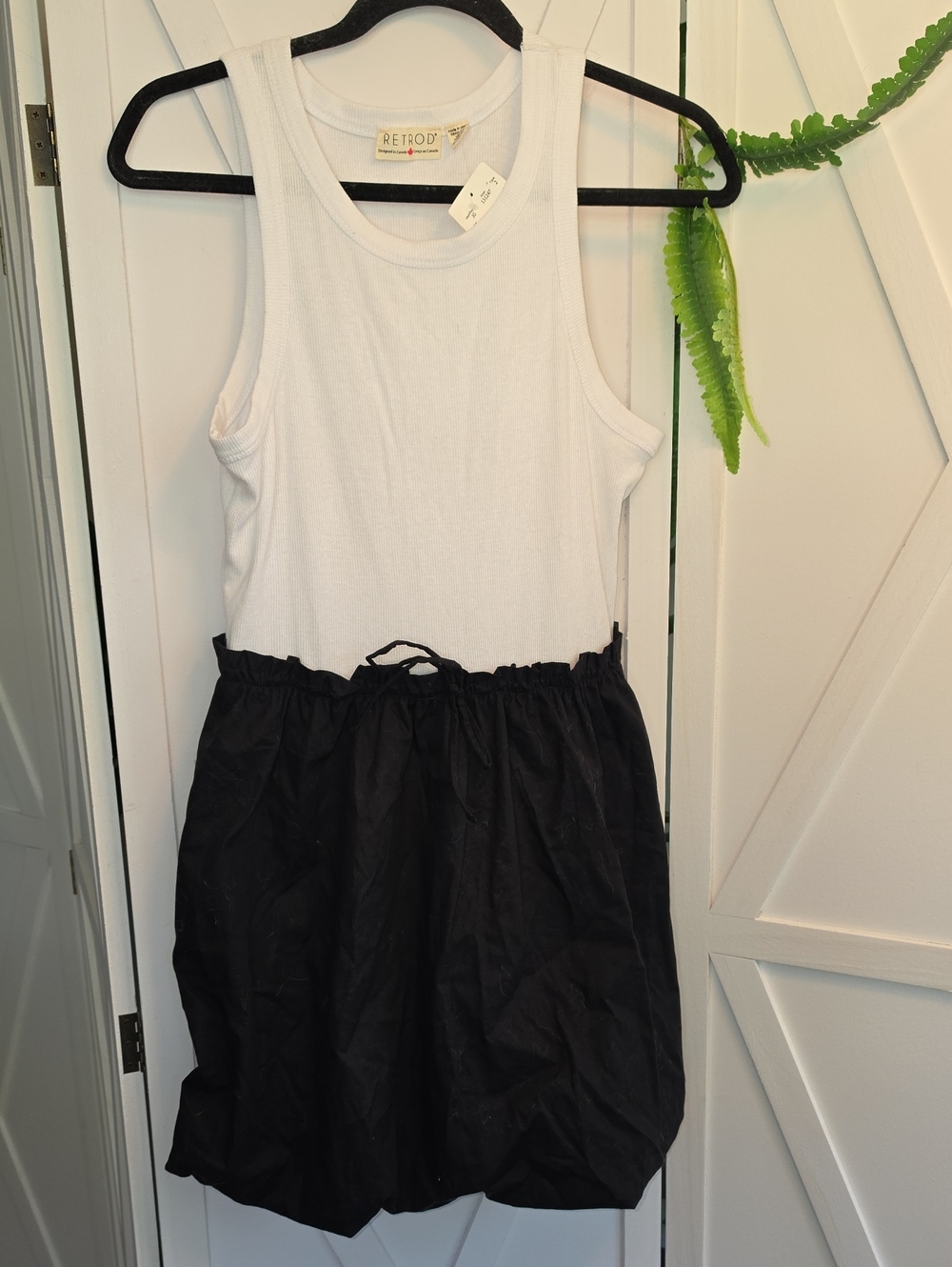 New White Tank Top Dress with Black Drawstring Skirt